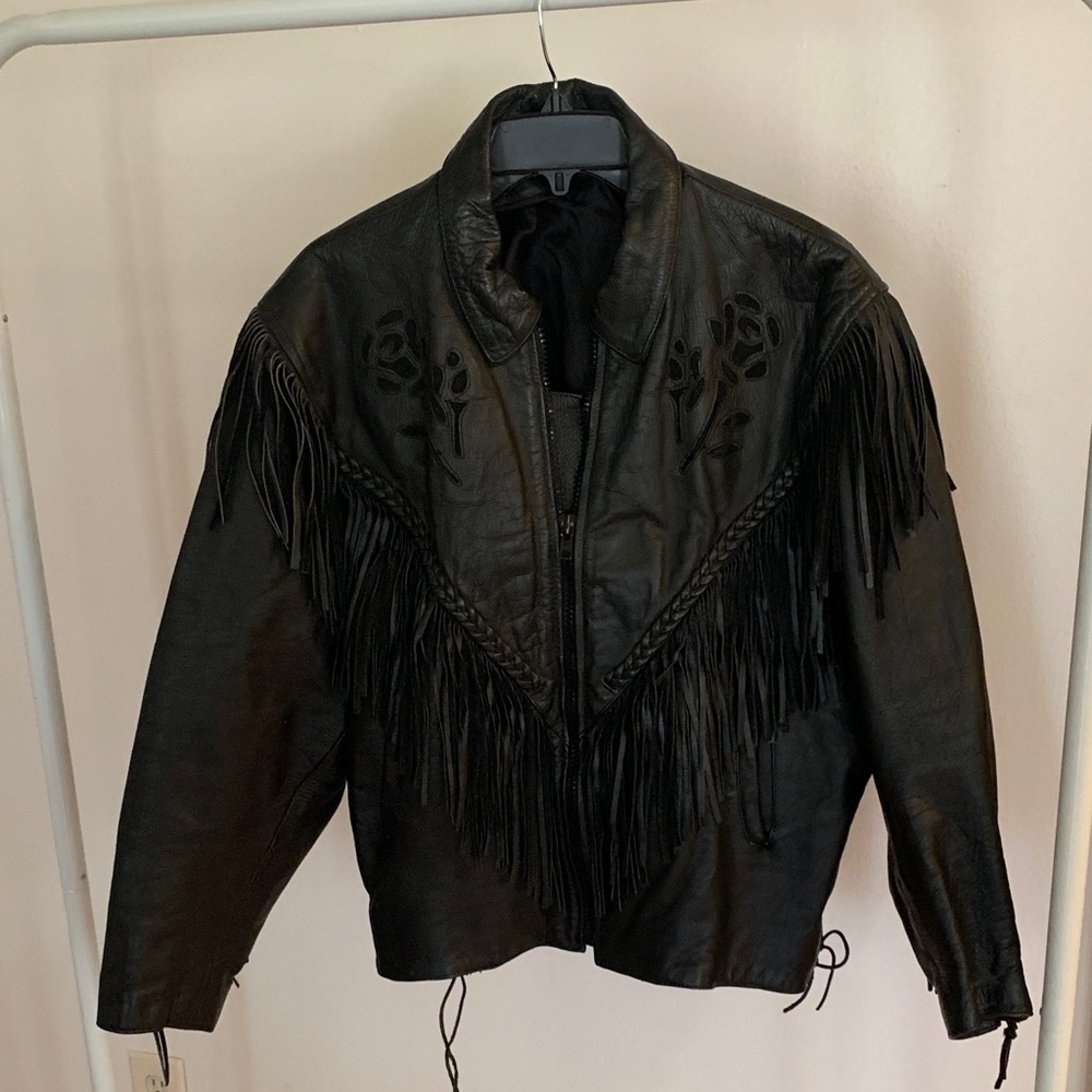 Black Leather Fringe Jacket